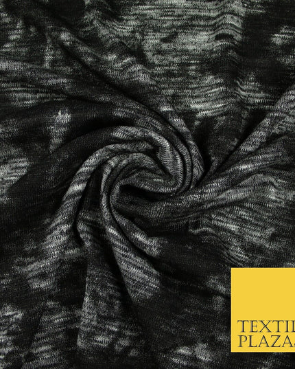 Black & Grey Faded Floral Marl Knitted Soft Touch Stretch Jersey Fabric 56" 6590