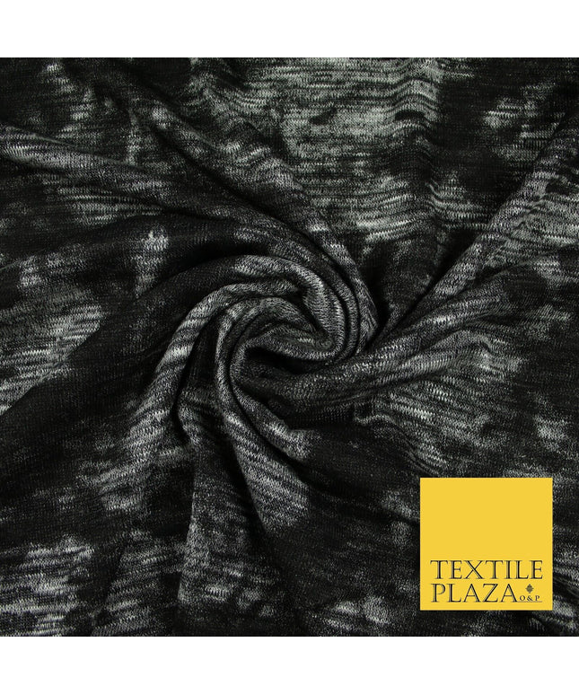 Black & Grey Faded Floral Marl Knitted Soft Touch Stretch Jersey Fabric 56" 6590
