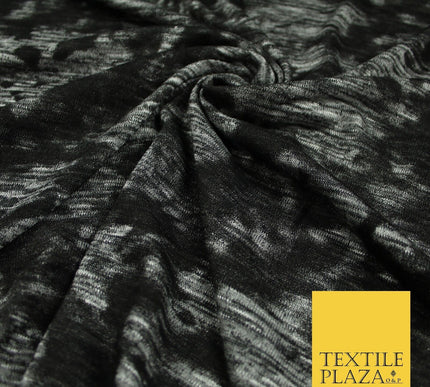 Black & Grey Faded Floral Marl Knitted Soft Touch Stretch Jersey Fabric 56" 6590