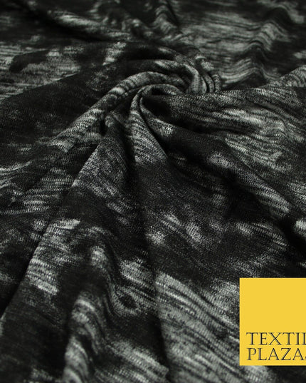 Black & Grey Faded Floral Marl Knitted Soft Touch Stretch Jersey Fabric 56" 6590