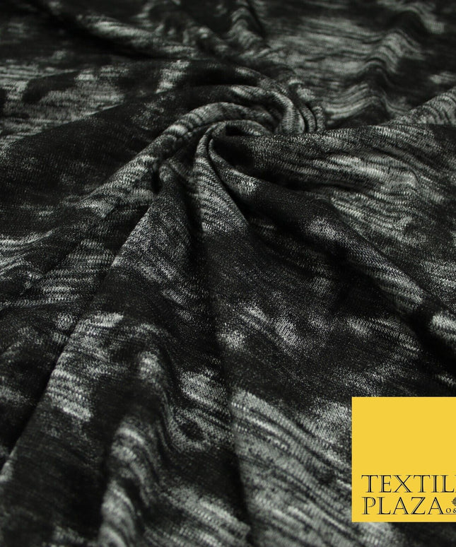 Black & Grey Faded Floral Marl Knitted Soft Touch Stretch Jersey Fabric 56" 6590