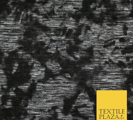 Black & Grey Faded Floral Marl Knitted Soft Touch Stretch Jersey Fabric 56" 6590