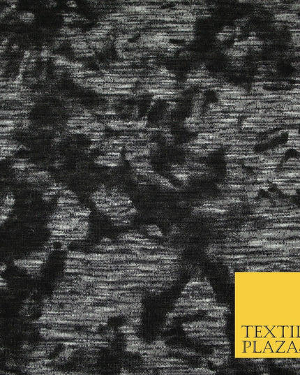 Black & Grey Faded Floral Marl Knitted Soft Touch Stretch Jersey Fabric 56" 6590