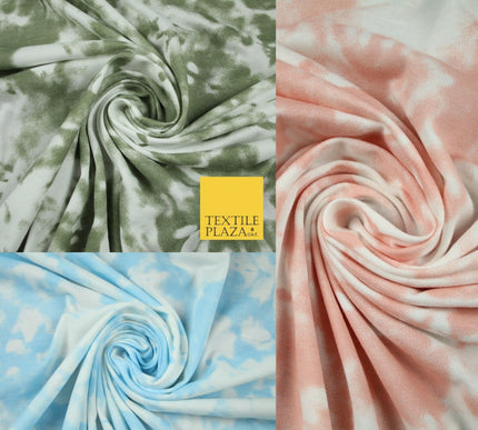 3 COLOURS Tie-Dye Printed Knitted Soft Stretch Jersey Fabric 56" Wide