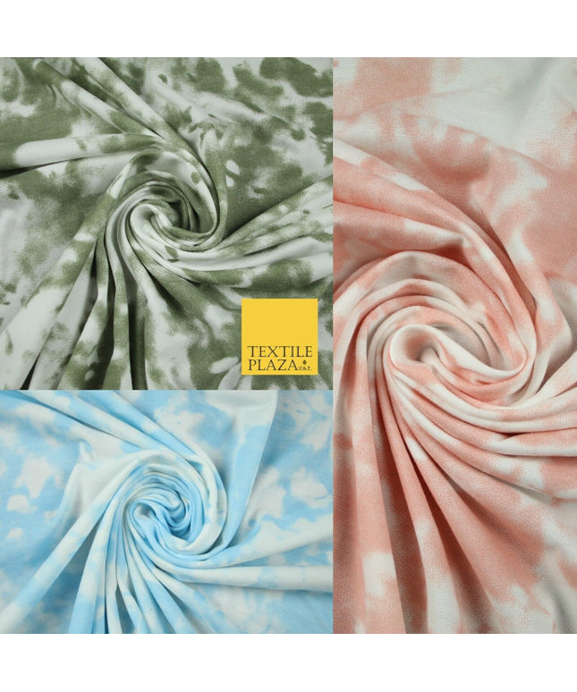 3 COLOURS Tie-Dye Printed Knitted Soft Stretch Jersey Fabric 56" Wide