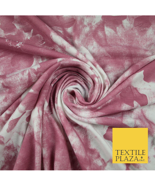 Dusty Pink Flower Printed Soft Touch Stretch Jersey Fabric 56" 6583