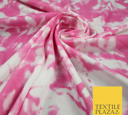 Pink & White Tie-Dye Artsy Printed Ribbed Stretch Jersey Fabric 56" 6584