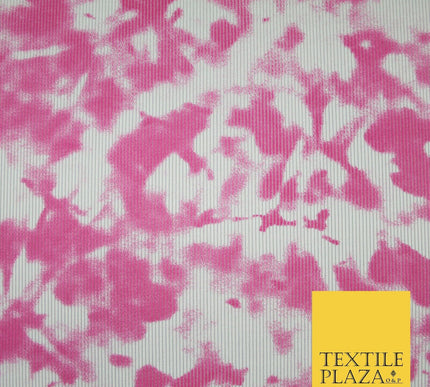Pink & White Tie-Dye Artsy Printed Ribbed Stretch Jersey Fabric 56" 6584