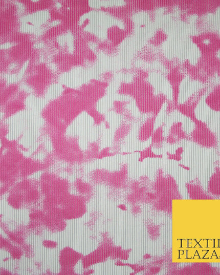 Pink & White Tie-Dye Artsy Printed Ribbed Stretch Jersey Fabric 56" 6584