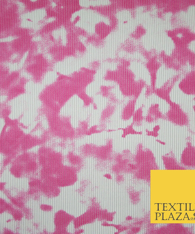Pink & White Tie-Dye Artsy Printed Ribbed Stretch Jersey Fabric 56" 6584