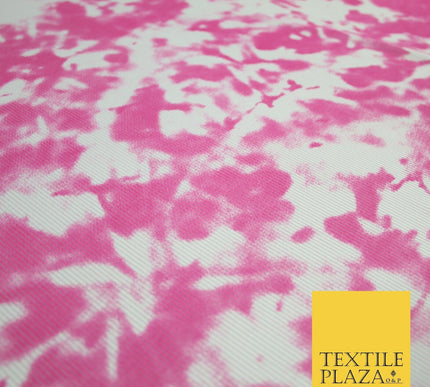 Pink & White Tie-Dye Artsy Printed Ribbed Stretch Jersey Fabric 56" 6584