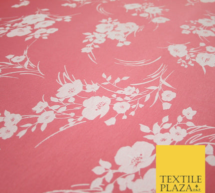 Coral and White Floral Bunches Printed Soft Touch Stretch Jersey Fabric 56" 6739