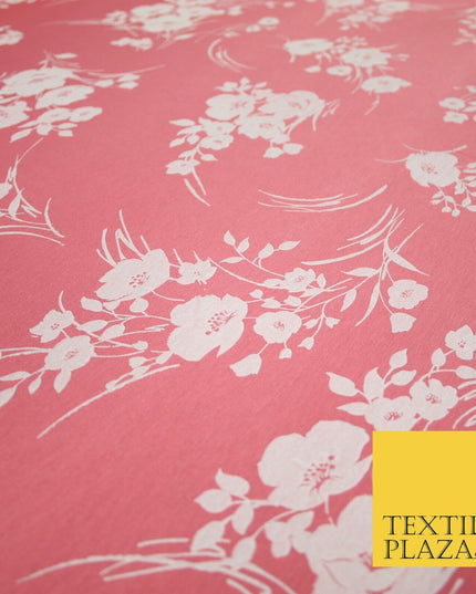 Coral and White Floral Bunches Printed Soft Touch Stretch Jersey Fabric 56" 6739
