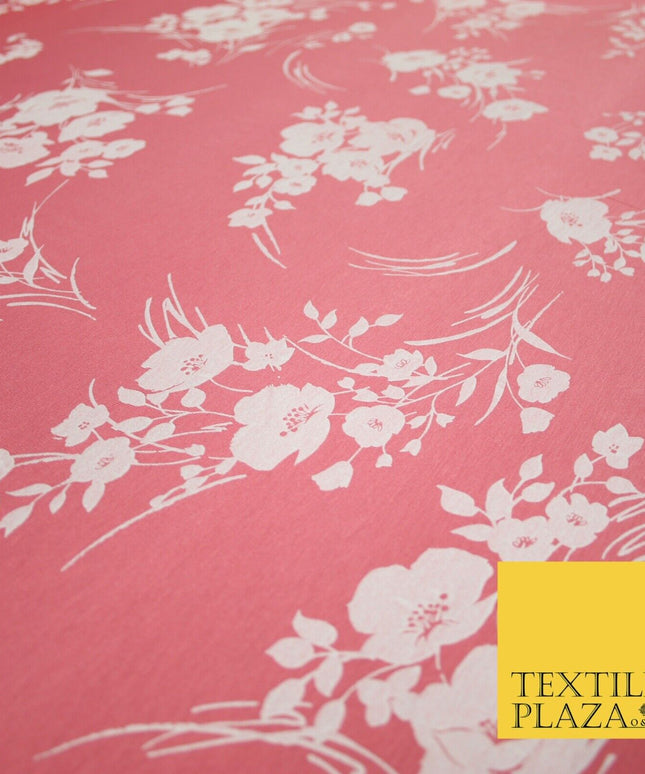 Coral and White Floral Bunches Printed Soft Touch Stretch Jersey Fabric 56" 6739
