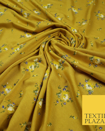 Mustard Ochre Ditsy Floral Printed Soft Touch Stretch Jersey Fabric 56" 6742