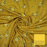 Mustard Ochre Ditsy Floral Printed Soft Touch Stretch Jersey Fabric 56" 6742