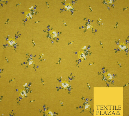 Mustard Ochre Ditsy Floral Printed Soft Touch Stretch Jersey Fabric 56" 6742