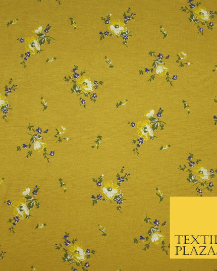 Mustard Ochre Ditsy Floral Printed Soft Touch Stretch Jersey Fabric 56" 6742
