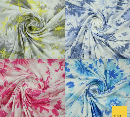 4 COLOURS Ink Drop Style Tie-Dye Printed Soft Stretch Jersey Fabric 56" Wide