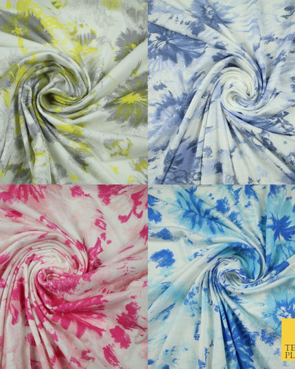 4 COLOURS Ink Drop Style Tie-Dye Printed Soft Stretch Jersey Fabric 56" Wide