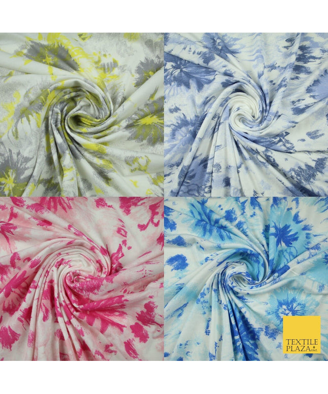 4 COLOURS Ink Drop Style Tie-Dye Printed Soft Stretch Jersey Fabric 56" Wide