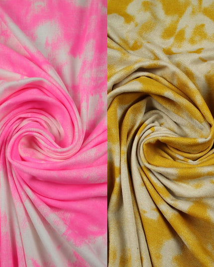 2 COLOURS Tie-Dye Artsy Design Printed Soft Stretch Jersey Fabric 56" Wide