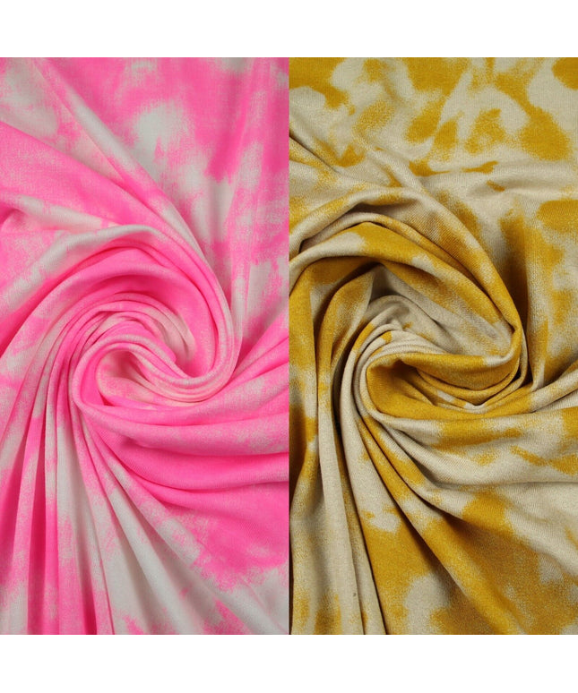 2 COLOURS Tie-Dye Artsy Design Printed Soft Stretch Jersey Fabric 56" Wide