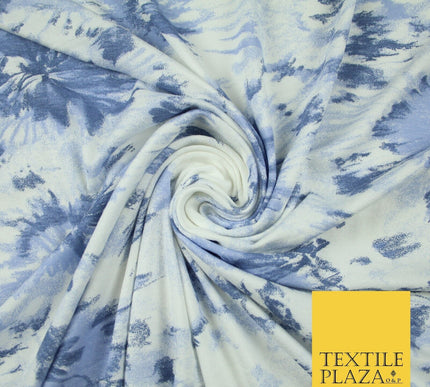 4 COLOURS Ink Drop Style Tie-Dye Printed Soft Stretch Jersey Fabric 56" Wide