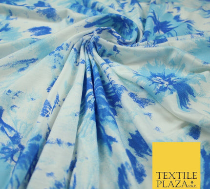 4 COLOURS Ink Drop Style Tie-Dye Printed Soft Stretch Jersey Fabric 56" Wide