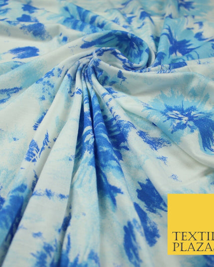 4 COLOURS Ink Drop Style Tie-Dye Printed Soft Stretch Jersey Fabric 56" Wide