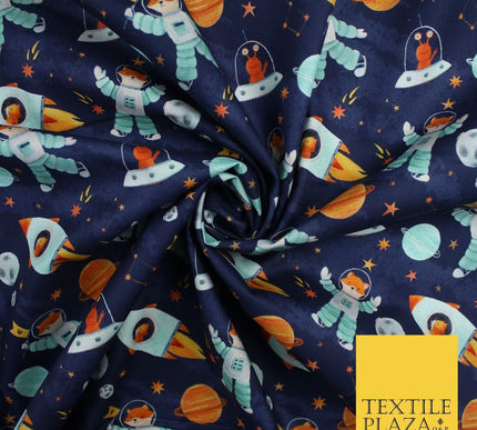 Space Galaxy Fox Alien Stars Planets 100% Digital Cotton Kids Fabric 10131