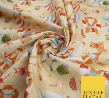 Summer Beach Sand Boats Fox Sand Castle 100% Digital Cotton Kids Fabric 10132
