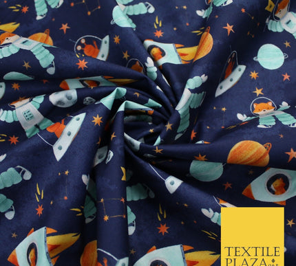 Space Galaxy Fox Alien Stars Planets 100% Digital Cotton Kids Fabric 10131