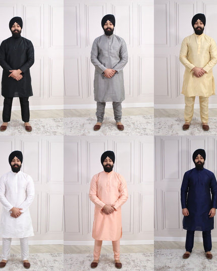 6 COLOURS - Mens Nehru Kurta Pajama Raw Silk Indian Punjabi Asian Jago Sangeet