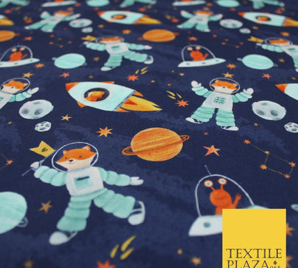 Space Galaxy Fox Alien Stars Planets 100% Digital Cotton Kids Fabric 10131
