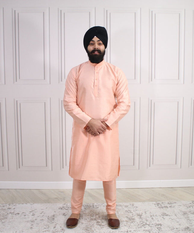 6 COLOURS - Mens Nehru Kurta Pajama Raw Silk Indian Punjabi Asian Jago Sangeet