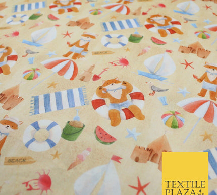 Summer Beach Sand Boats Fox Sand Castle 100% Digital Cotton Kids Fabric 10132