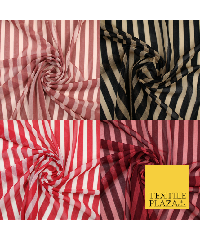 Luxury 4 Way Stretch Soft Striped Stripe Power Mesh Net Costume Craft Fabric