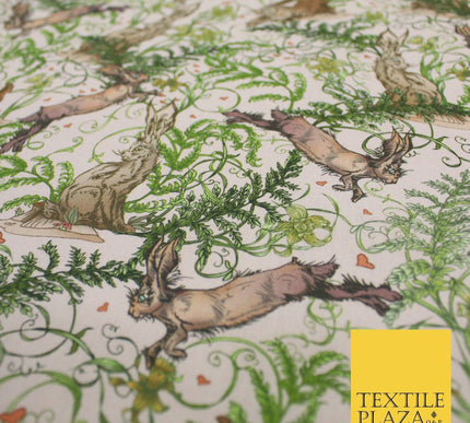 Spring Easter Love Woodland Rabbit Bunny Fox 100% Digital Cotton Fabric 10130
