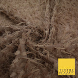 Camel Brown Faux Feather Embroidered Chiffon Georgette Fabric Dress 58" 9303