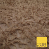 Camel Brown Faux Feather Embroidered Chiffon Georgette Fabric Dress 58" 9303