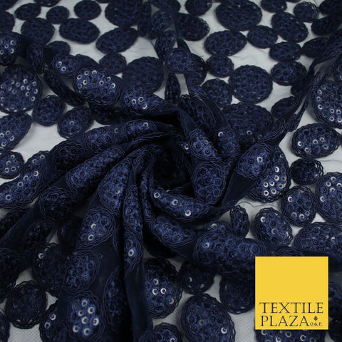 Navy Blue Net with Bubble Sequin Embroidery Fabric Dress Craft Decor 57" 9300