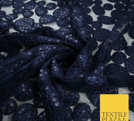 Navy Blue Net with Bubble Sequin Embroidery Fabric Dress Craft Decor 57" 9300