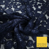 Navy Blue Net with Bubble Sequin Embroidery Fabric Dress Craft Decor 57" 9300