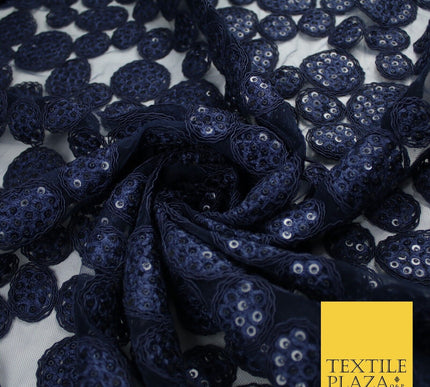 Navy Blue Net with Bubble Sequin Embroidery Fabric Dress Craft Decor 57" 9300