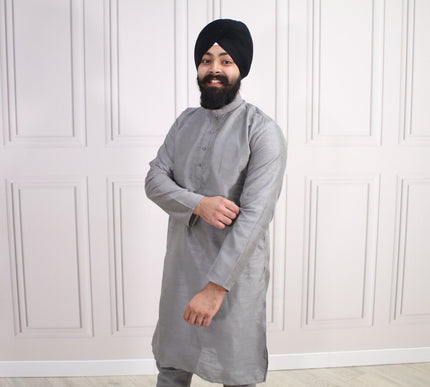 6 COLOURS - Mens Nehru Kurta Pajama Raw Silk Indian Punjabi Asian Jago Sangeet