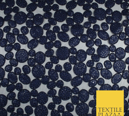 Navy Blue Net with Bubble Sequin Embroidery Fabric Dress Craft Decor 57" 9300