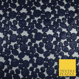 Navy Blue Net with Bubble Sequin Embroidery Fabric Dress Craft Decor 57" 9300
