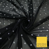 Black Stretch Mesh Net with 5mm Silver Stars Fabric Dress 62" 9295