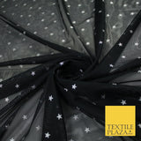 Black Stretch Mesh Net with 5mm Silver Stars Fabric Dress 62" 9295